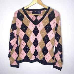 Vintage Lizsport Argyle Sweater Long sleeves 100% Cotton Size M ~